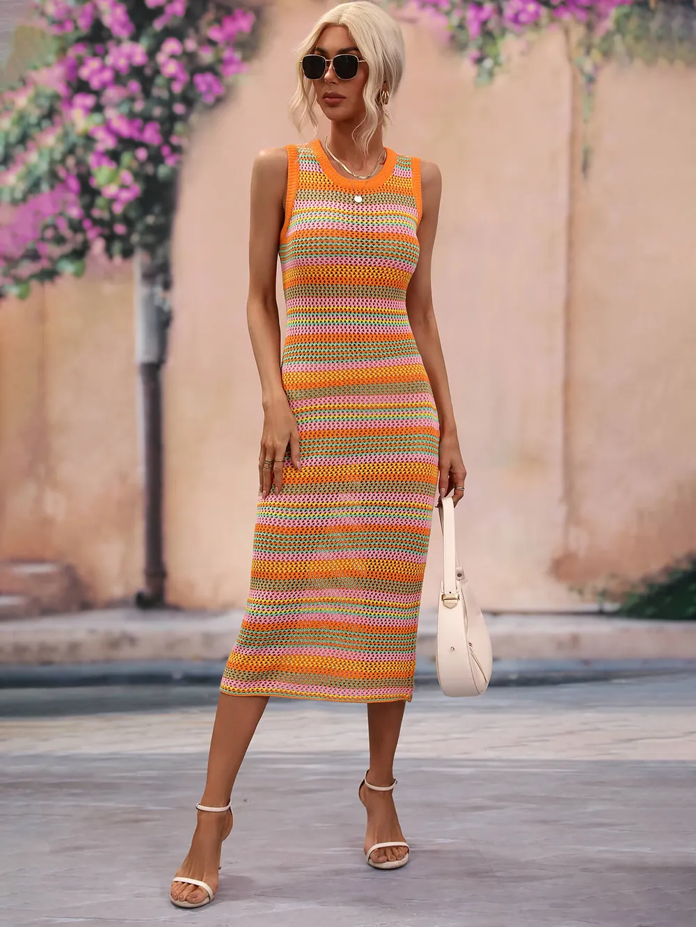 Striped Round Neck Sleeveless Midi Cover Up Dress, image 20