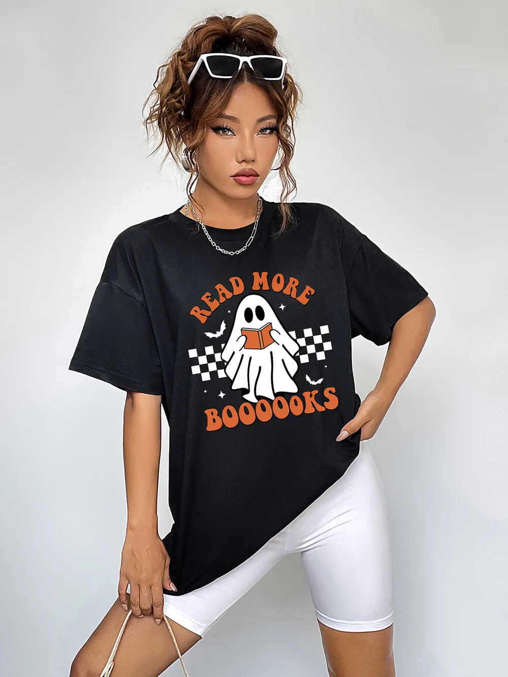 Round Neck Short Sleeve Ghost Graphic T-Shirt, image 2