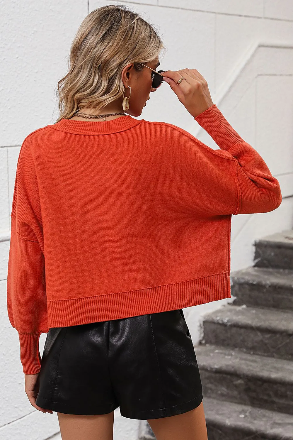 Round Neck Dropped Shoulder Pullover Sweater, image 22