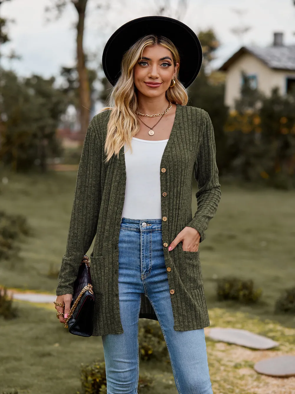 Ribbed Button-Up Cardigan with Pockets, image 19
