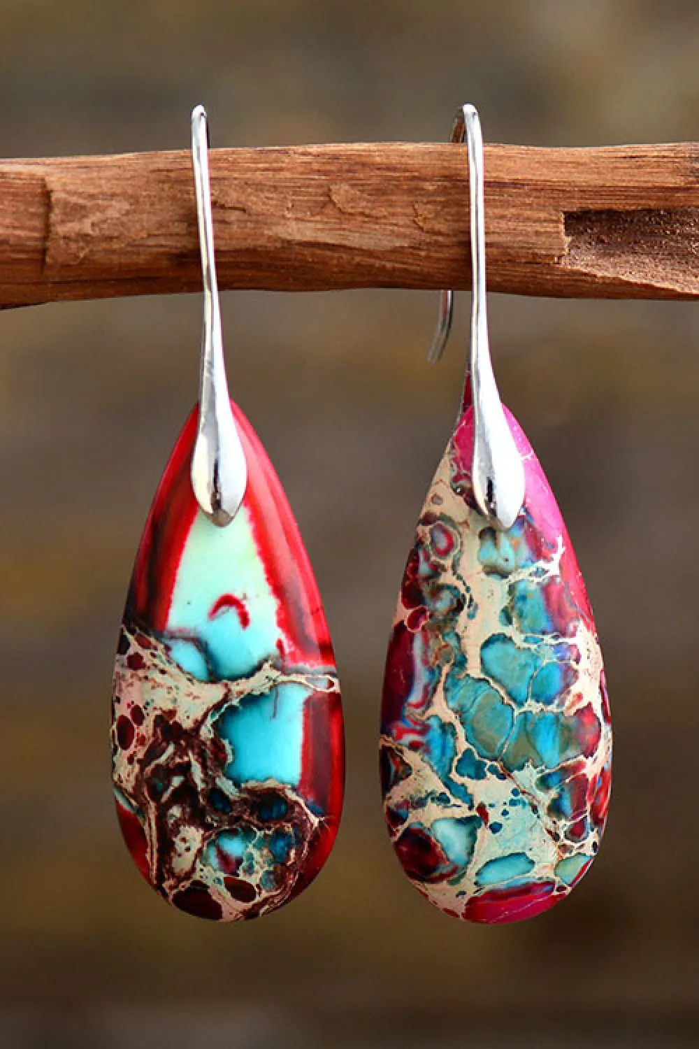 Handmade Teardrop Shape Natural Stone Dangle Earrings, image 8