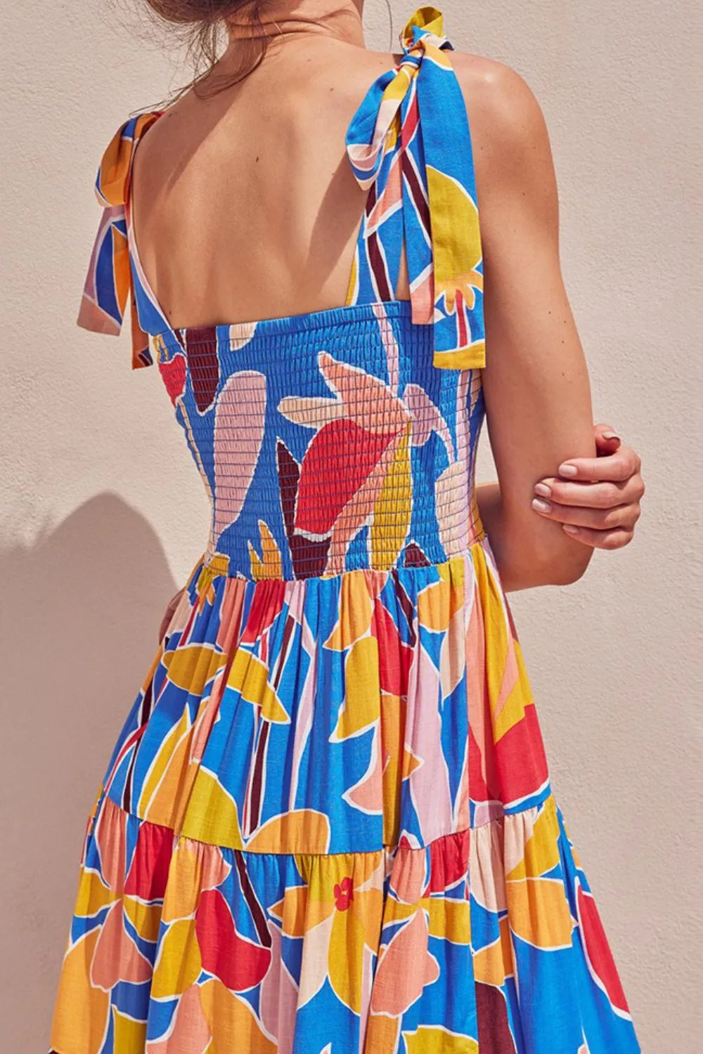 Floral Tie Shoulder Smocked Tiered Dress, image 3