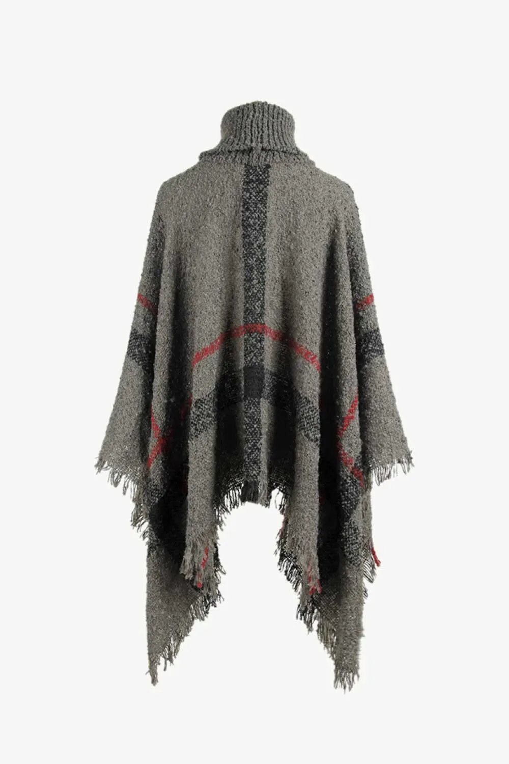 Plaid Turtleneck Raw Hem Poncho, image 11