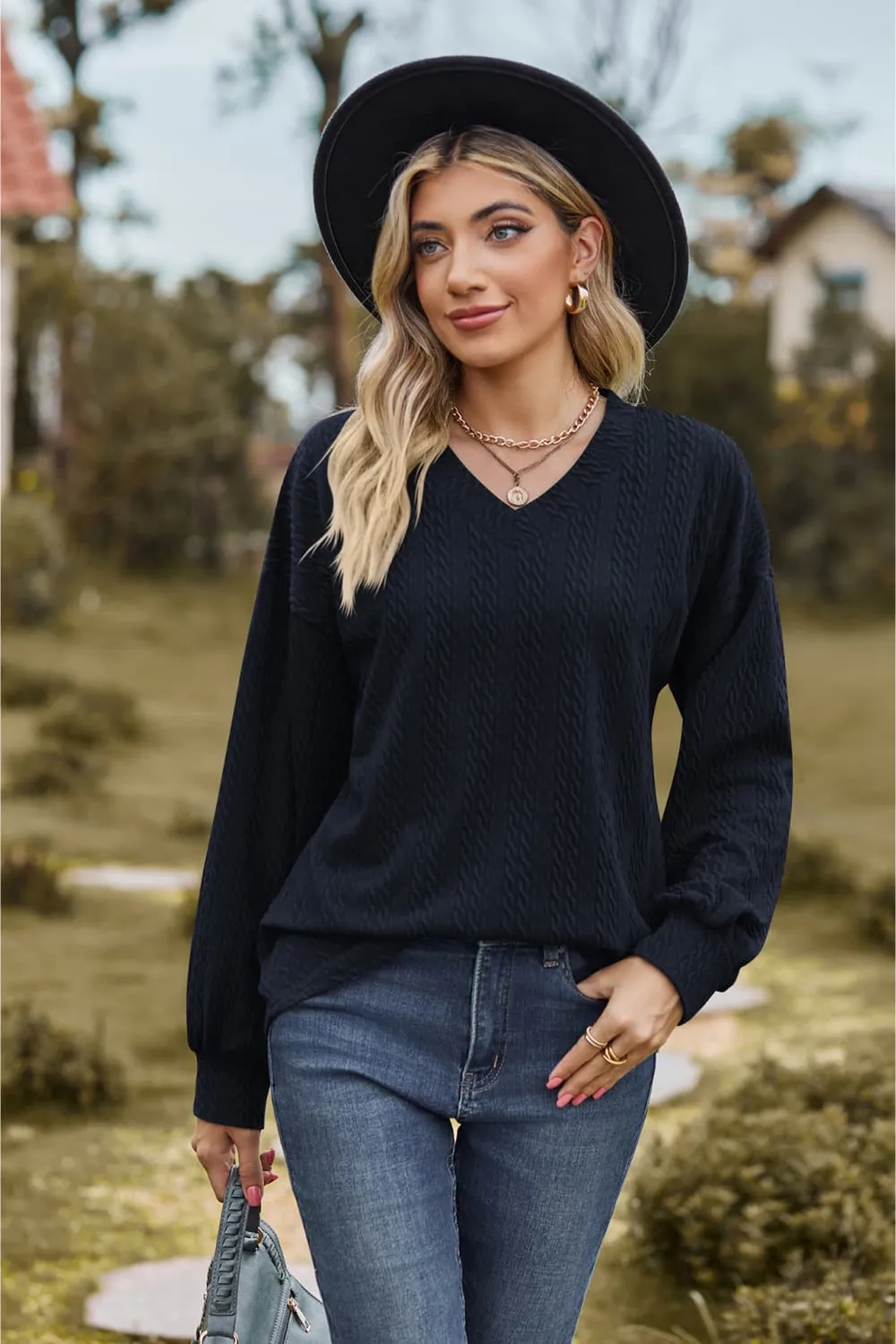 V-Neck Dropped Shoulder Blouse, image 16