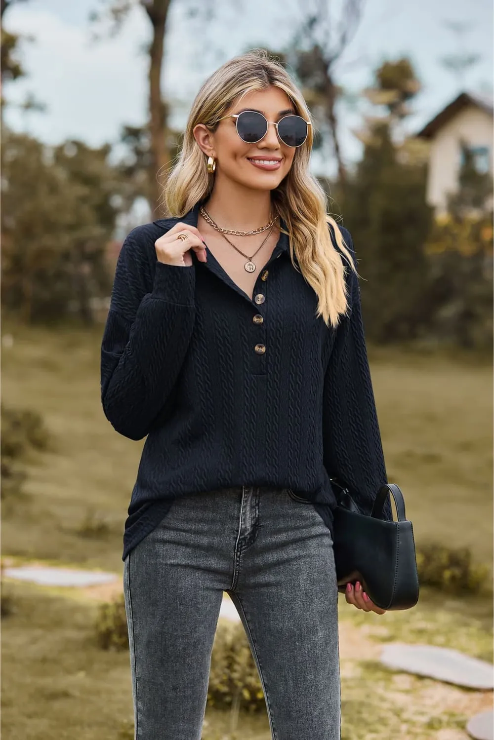 Collared Neck Long Sleeve Blouse, image 4
