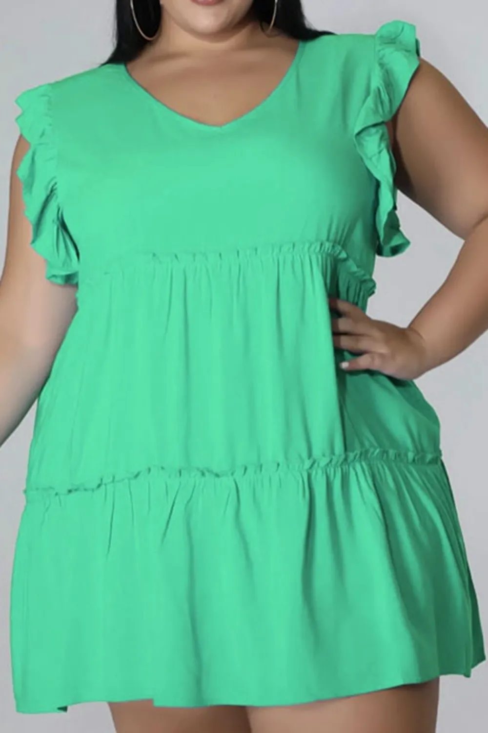 Plus Size V-Neck Frill Trim Mini Dress, image 17