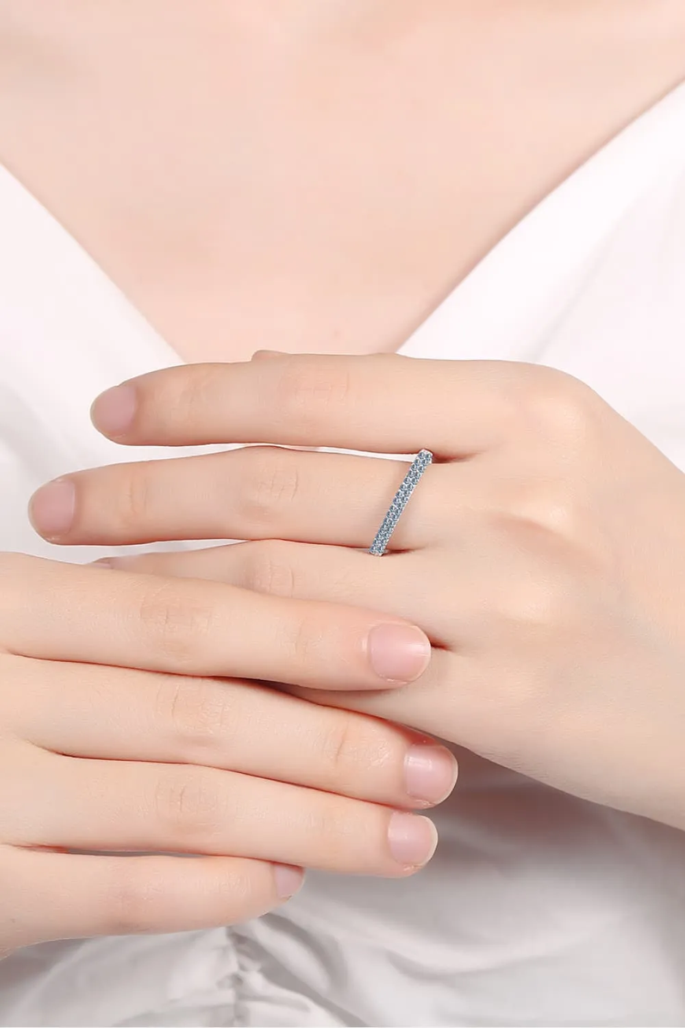 Moissanite 925 Sterling Silver Half-Eternity Ring, image 4