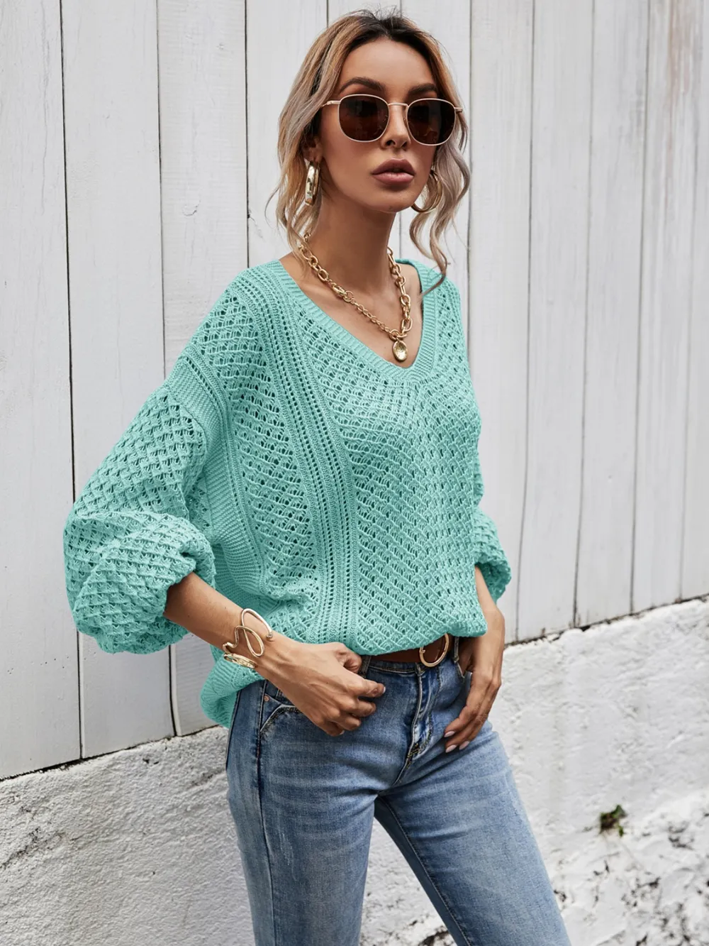 V-Neck Dropped Shoulder Sweater, image 6