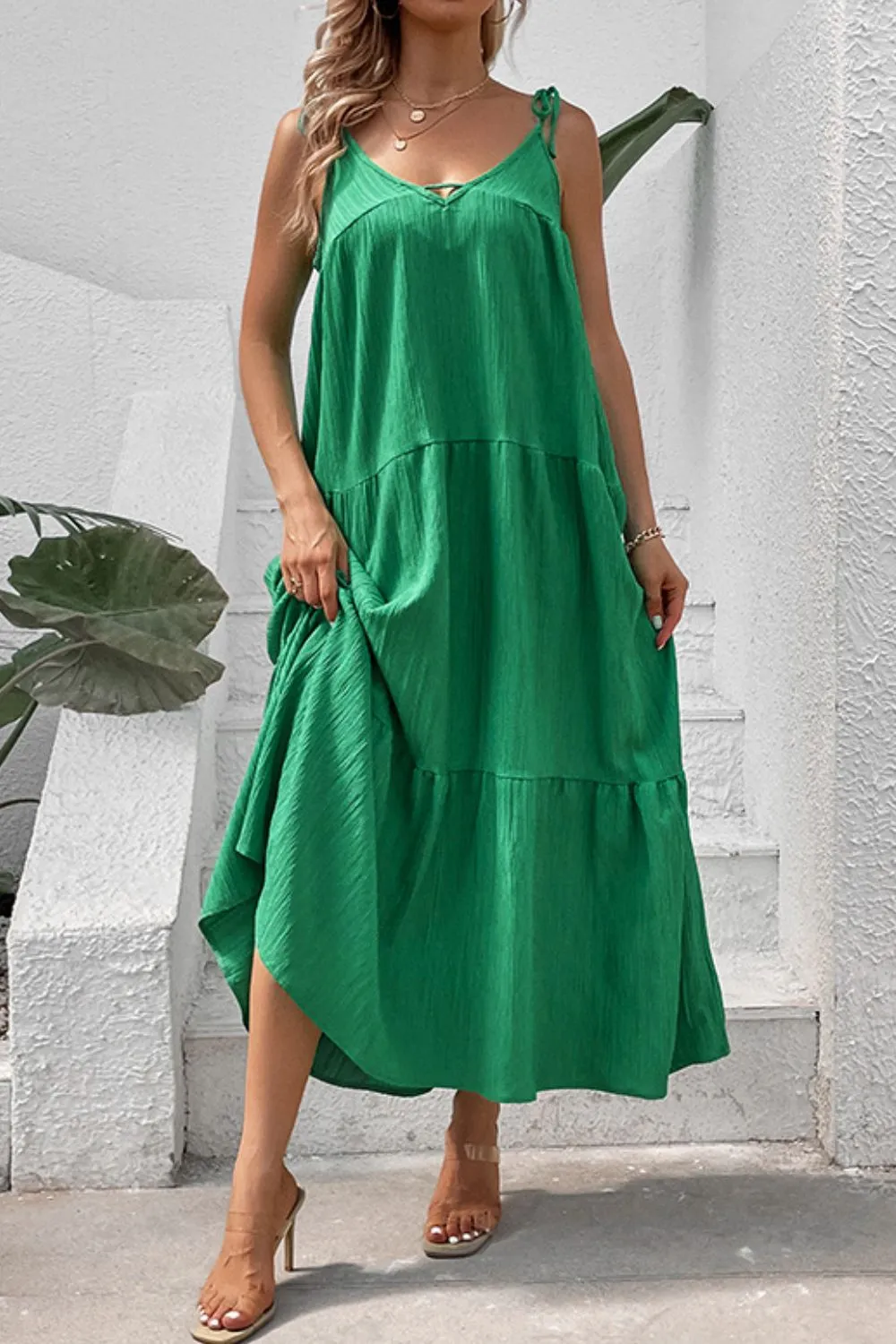 Tie-Shoulder Tiered Maxi Dress, image 6