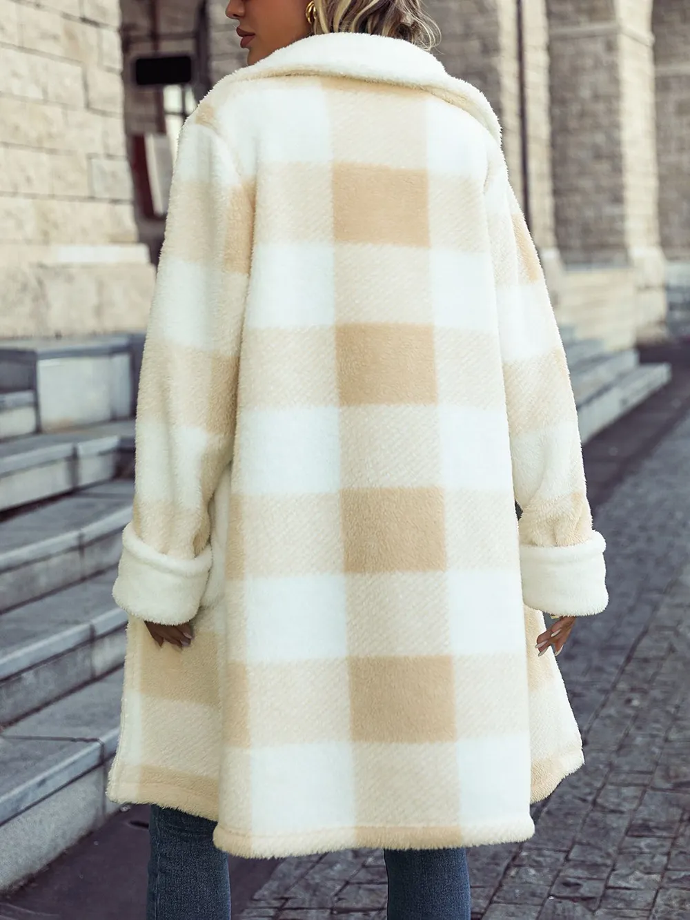 Plaid Button Down Coat with Pockets, image 2