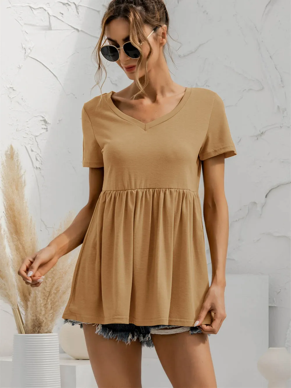 V-Neck Short Sleeve Babydoll Top, image 12