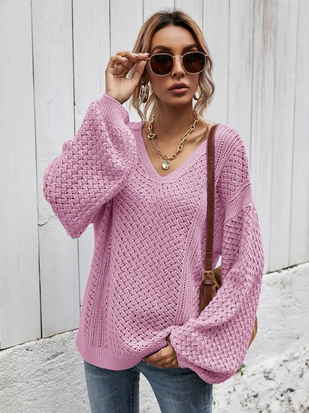 V-Neck Dropped Shoulder Sweater, image 8