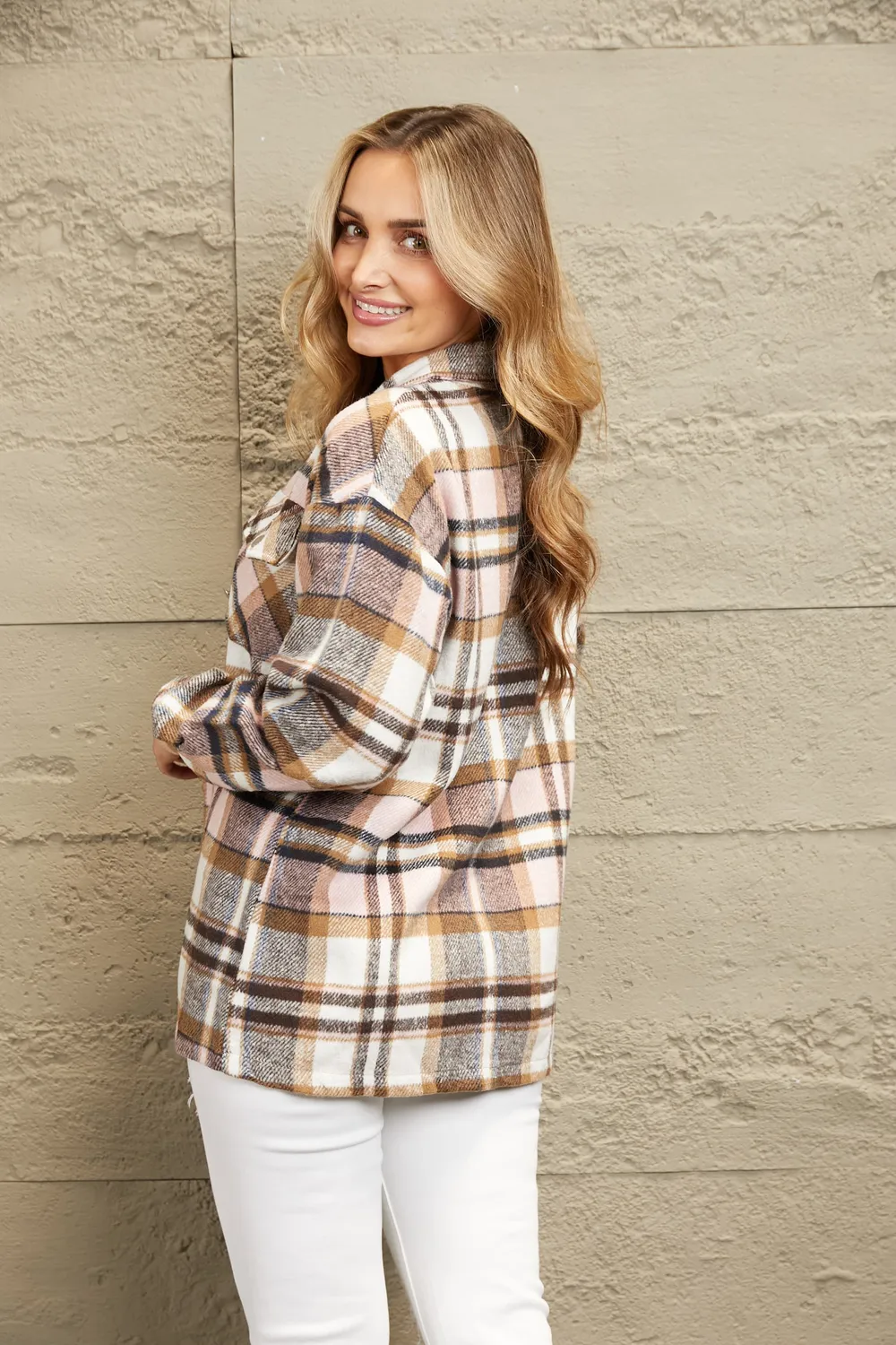 Plaid Button Front Shirt Jacket with Breast Pockets, image 17