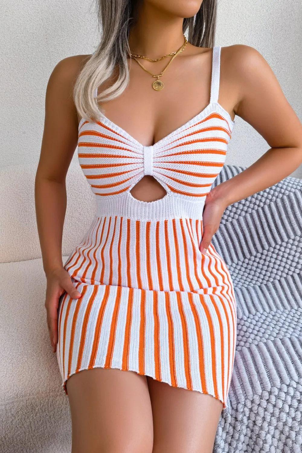 Striped Cutout Spaghetti Strap Knit Dress, image 14