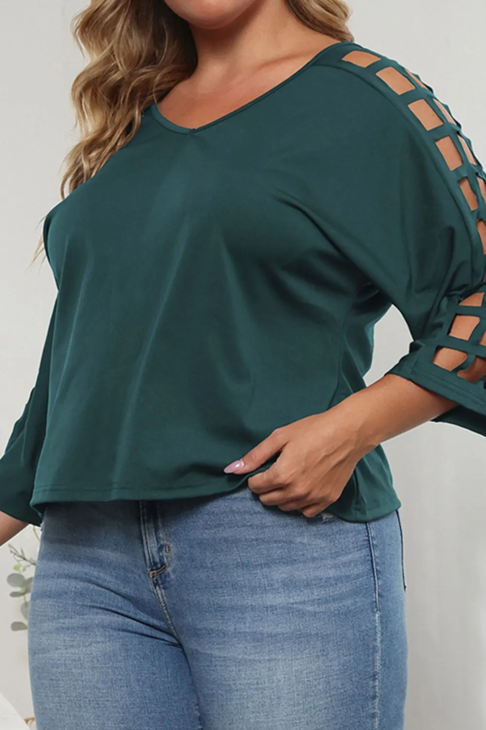 Plus Size Cutout Three-Quarter Sleeve Blouse, image 8