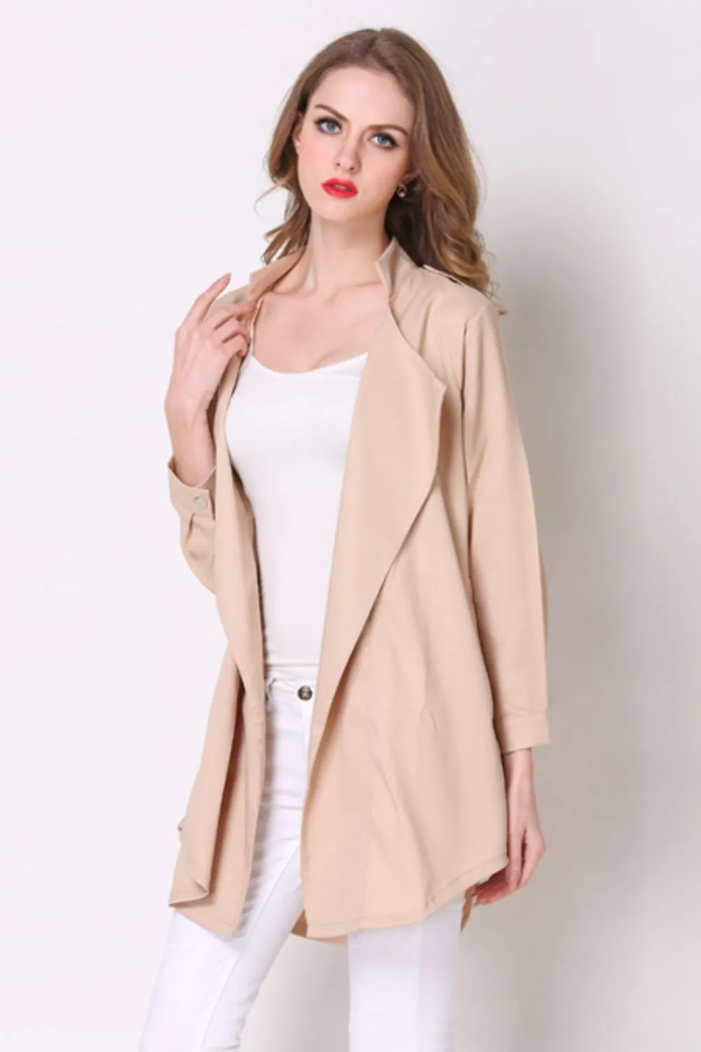Full Size Open Front Longline Trench Coat, image 8