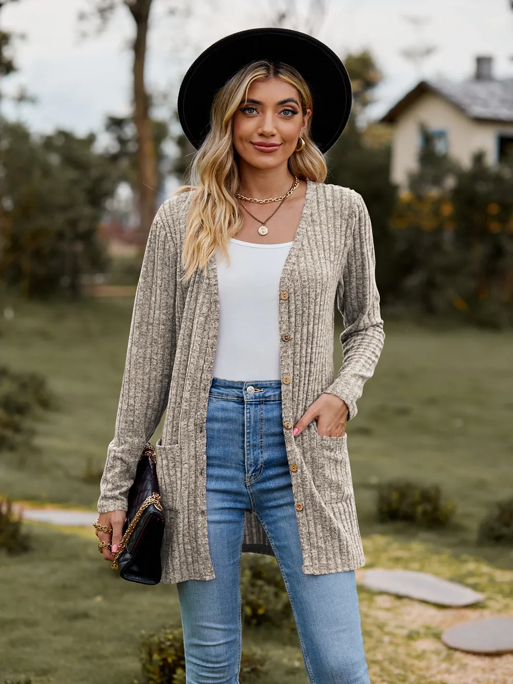 Ribbed Button-Up Cardigan with Pockets, image 20