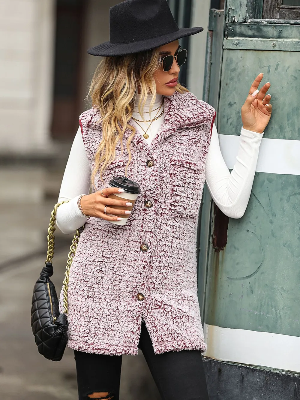 Full Size Button Down Collared Neck Vest, image 5