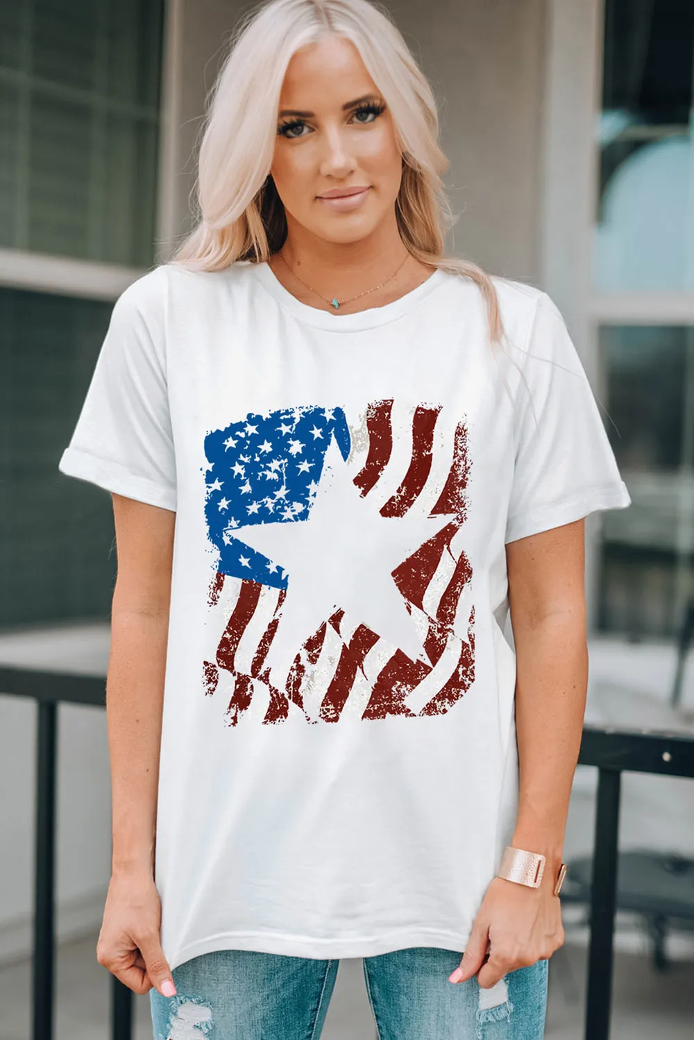 US Flag Graphic Round Neck Tee, image 6