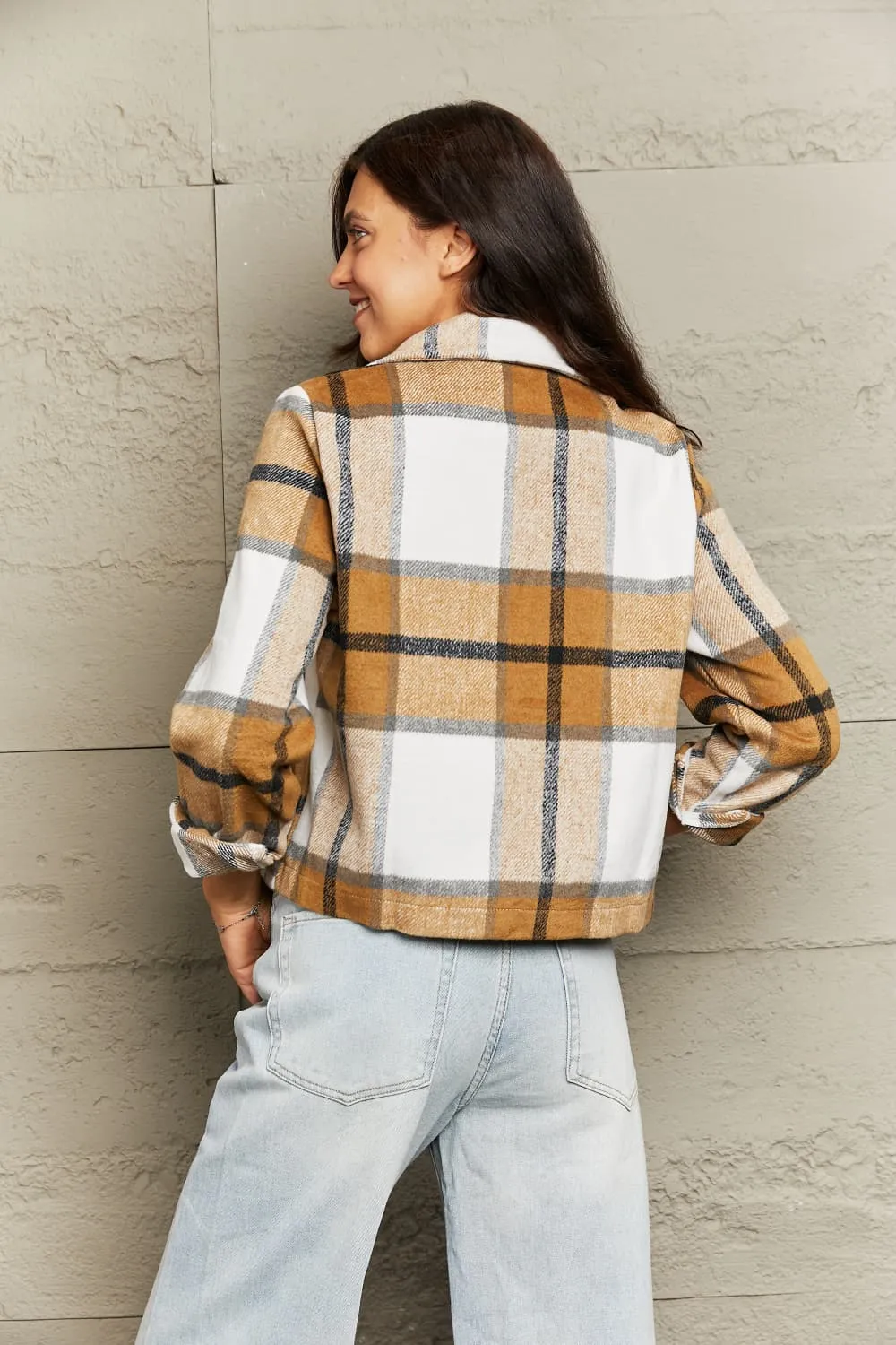 Plaid Collared Neck Jacket with Breast Pockets, image 13