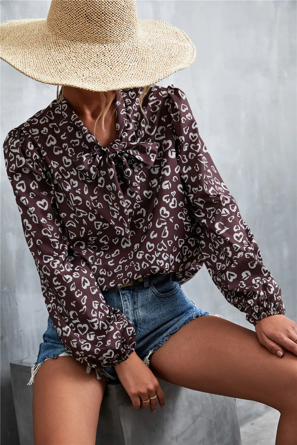 Printed Tie Neck Puff Sleeve Blouse, image 16