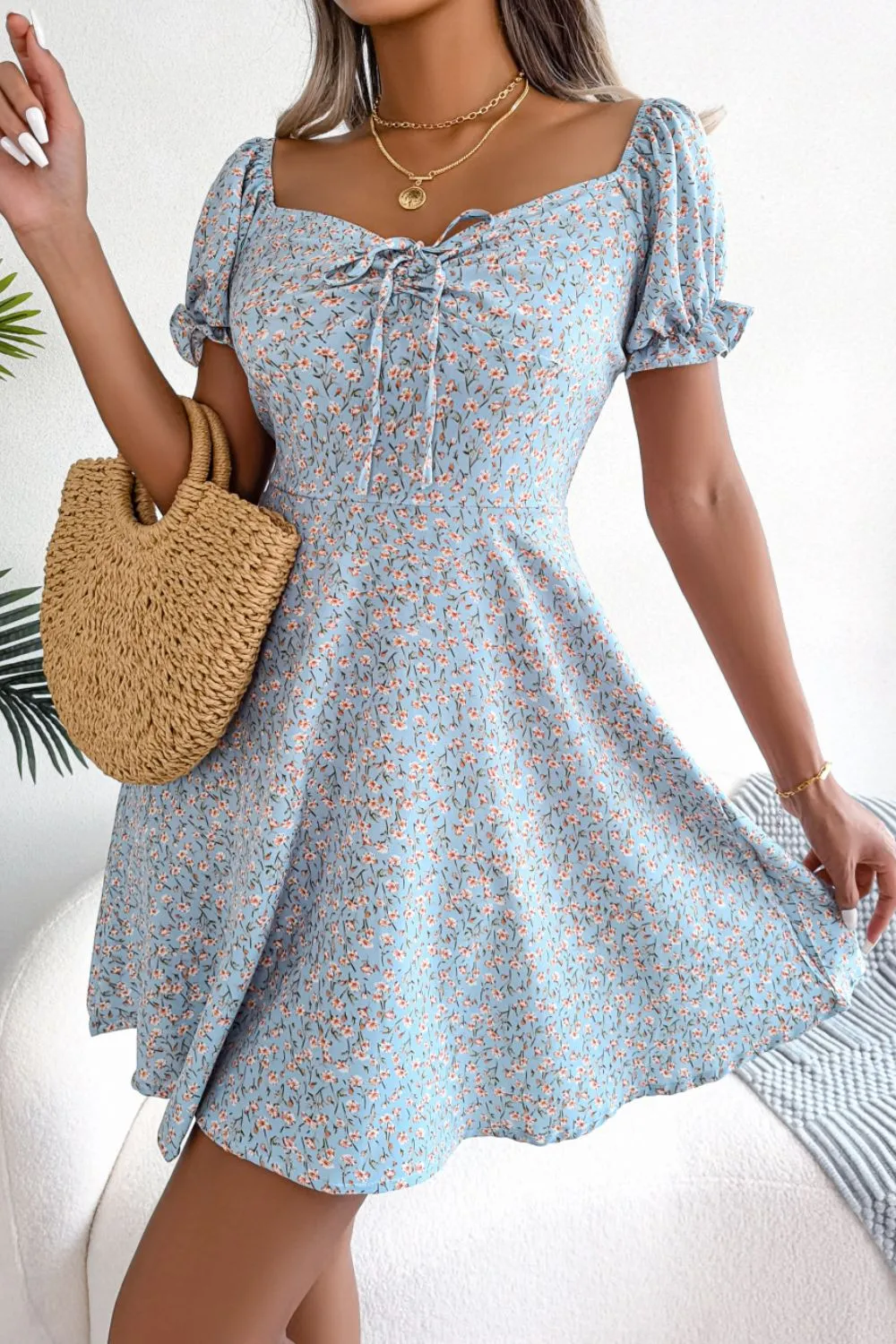 Ditsy Floral Drawstring A-Line Dress, image 4