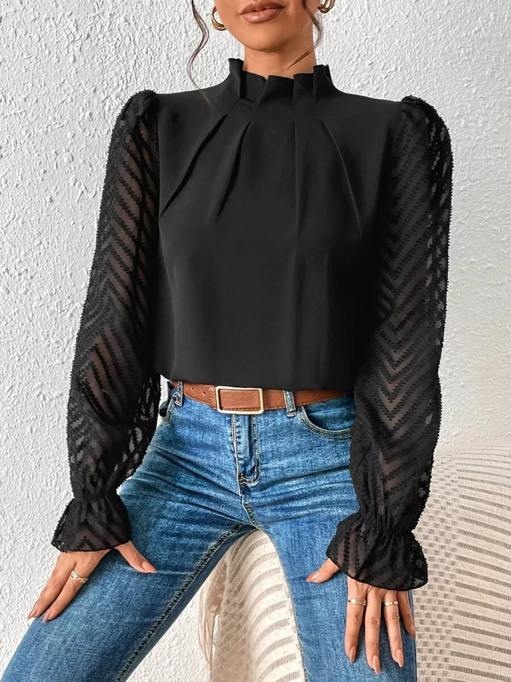 Mock Neck Flounce Sleeve Blouse, image 14