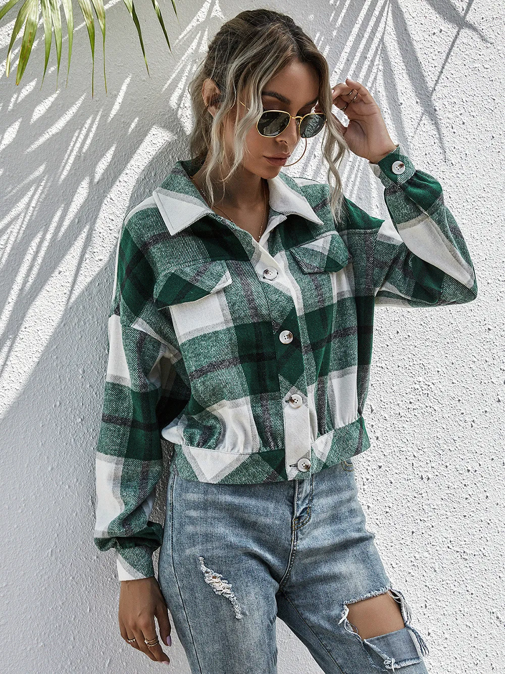 Plaid Dropped Shoulder Shirt Jacket, image 5