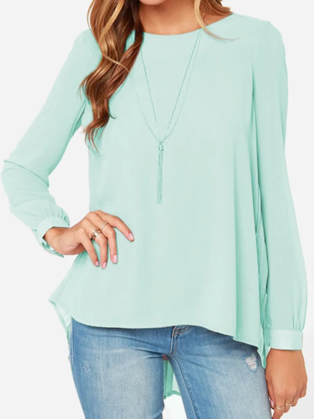Full Size Round Neck Back Pleated Blouse, image 4