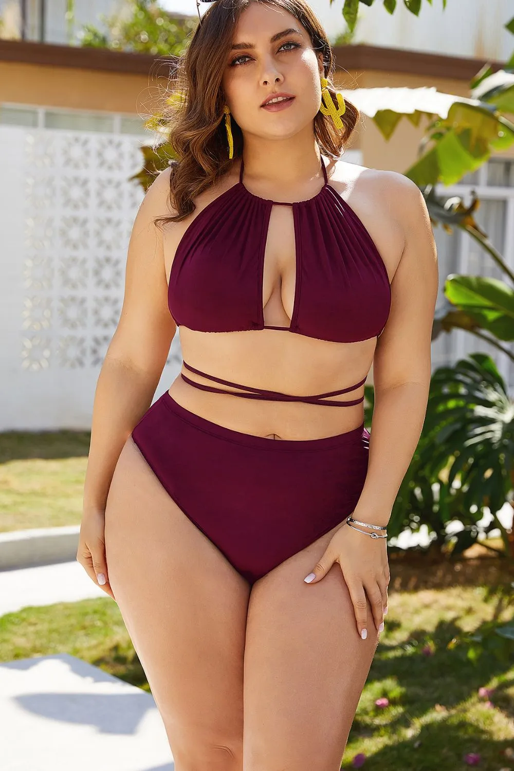 Plus Size Cutout Tied Backless Bikini Set, image 10