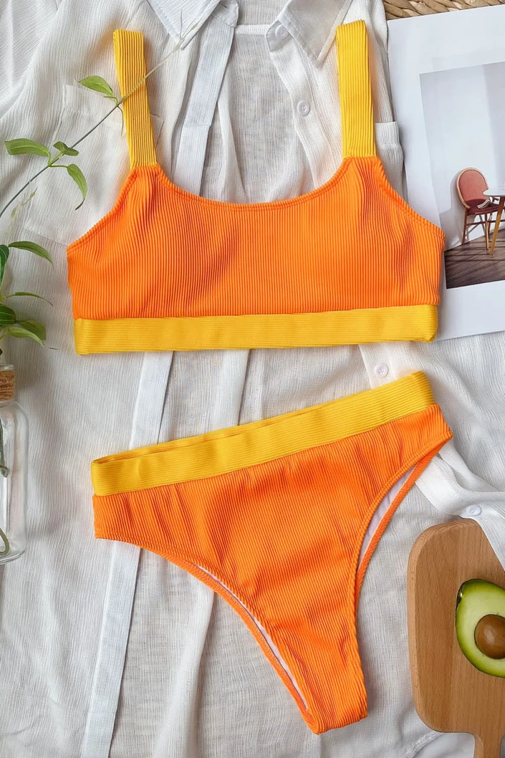 Color Block Scoop Neck Bikini Set, image 5