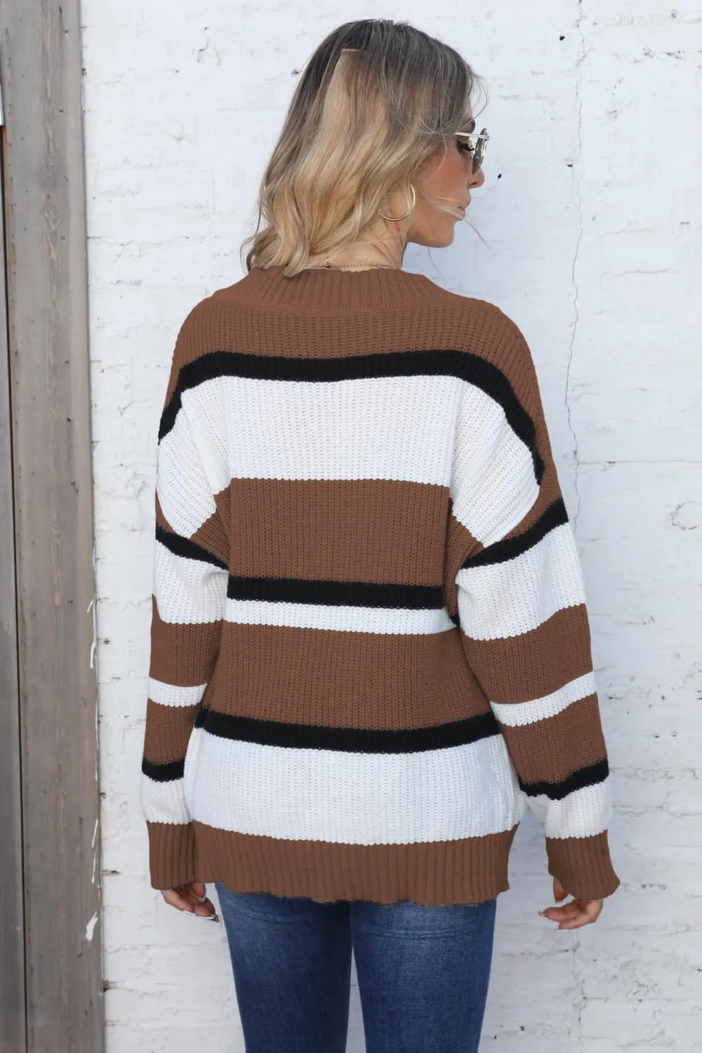 Color Block V-Neck Dropped Shoulder Sweater, image 18