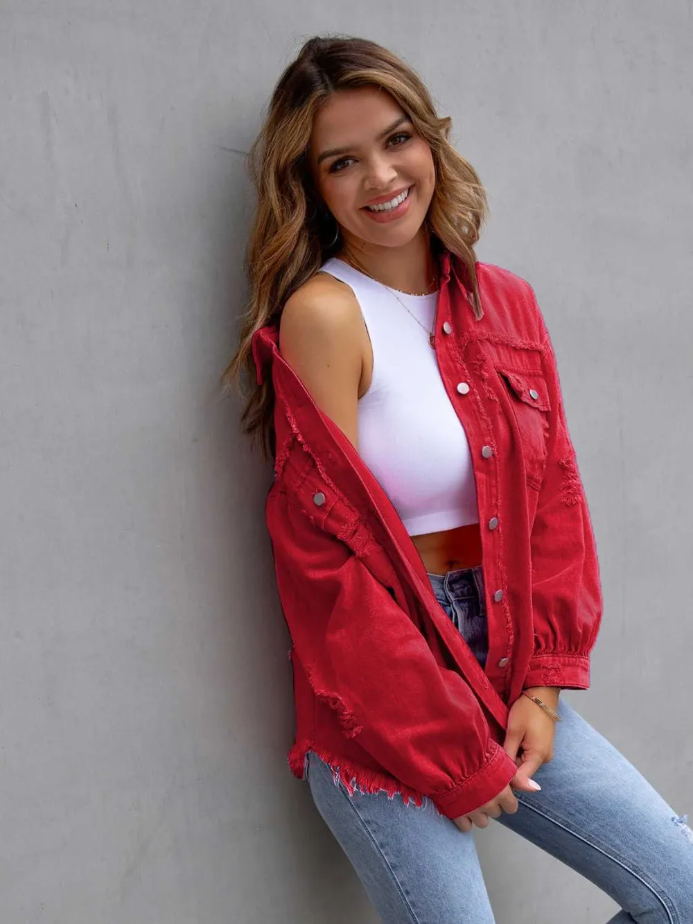 Distressed Drop Shoulder Denim Jacket, image 29