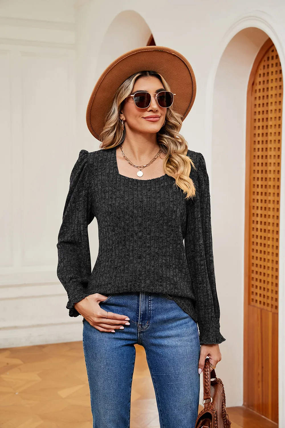 Square Neck Puff Sleeve Top, image 5