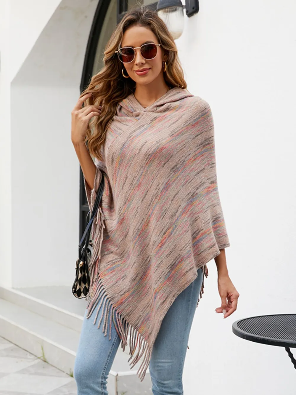 Fringe Hem Hooded Poncho, image 2
