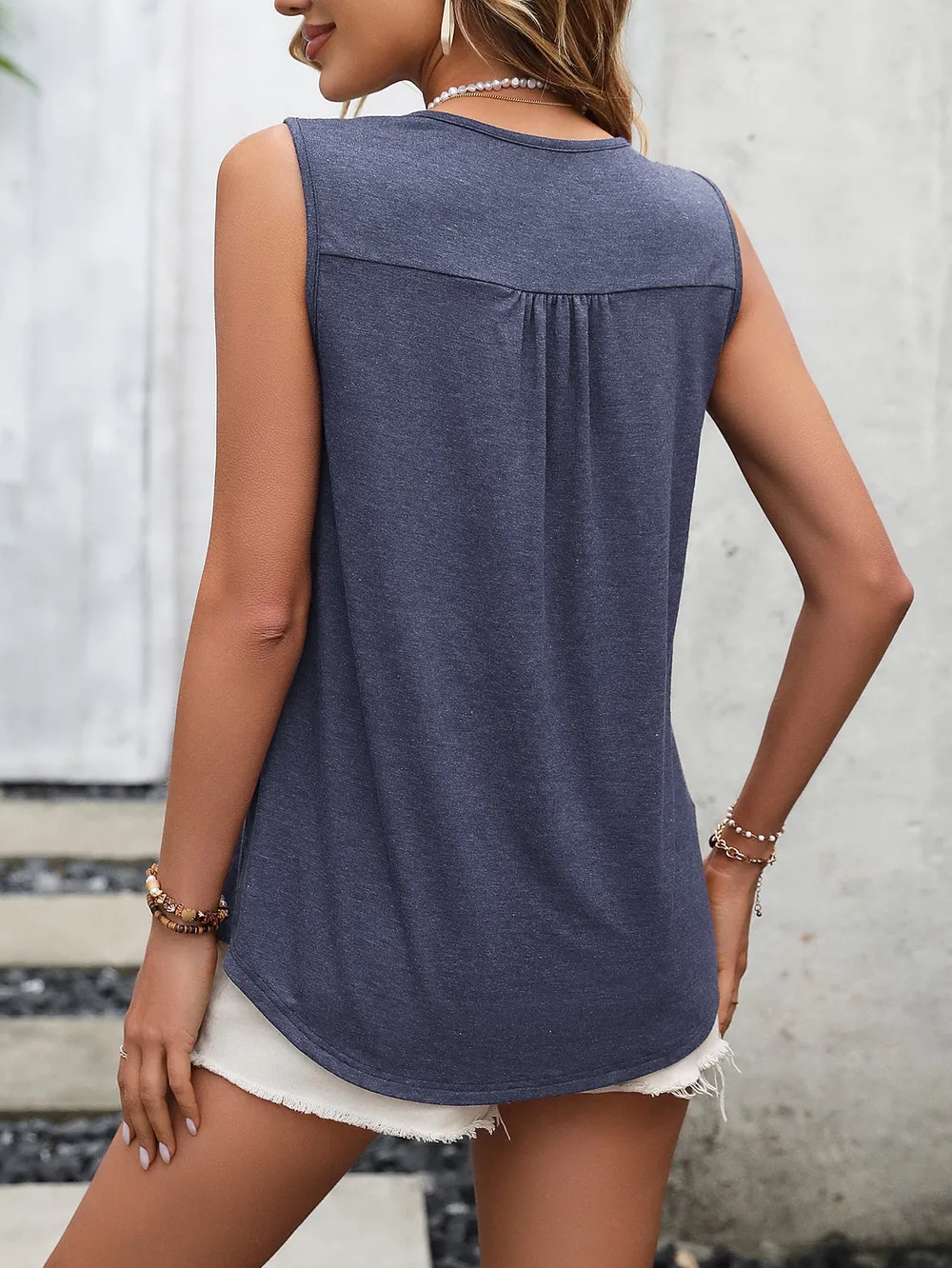 Lace Contrast Scoop Neck Tank, image 4