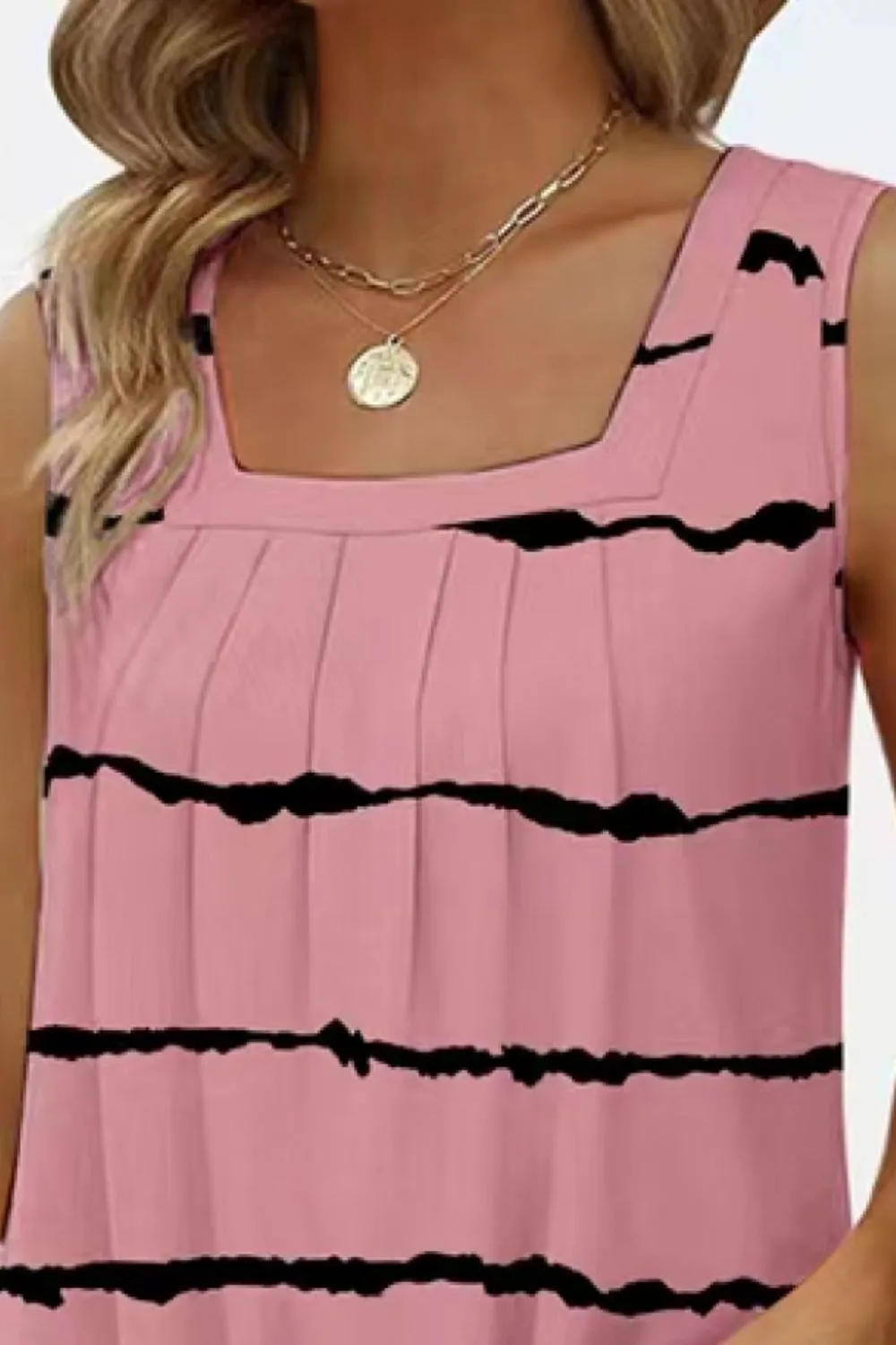 Printed Square Neck Curved Hem Tank, image 19