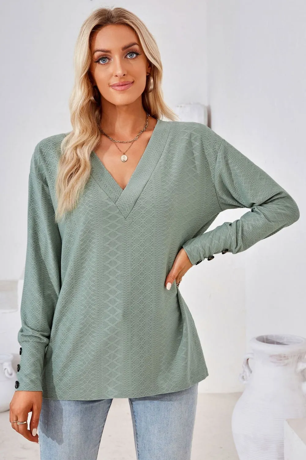 V-Neck Long Sleeve Blouse, image 15
