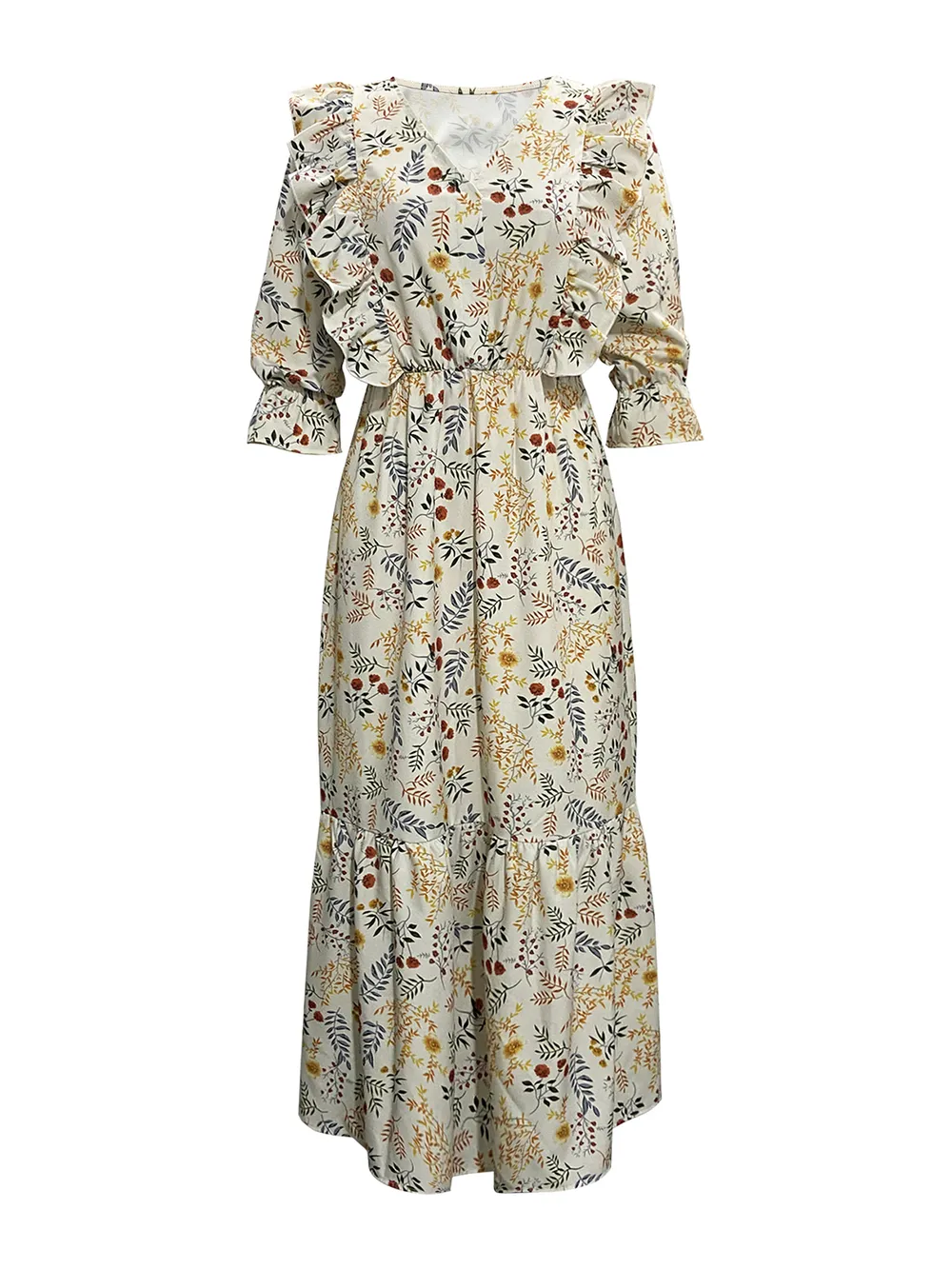 Floral Cutout Flounce Sleeve Dress, image 4