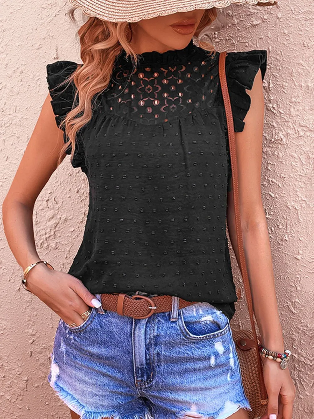 Swiss Dot Butterfly Sleeve Top, image 3