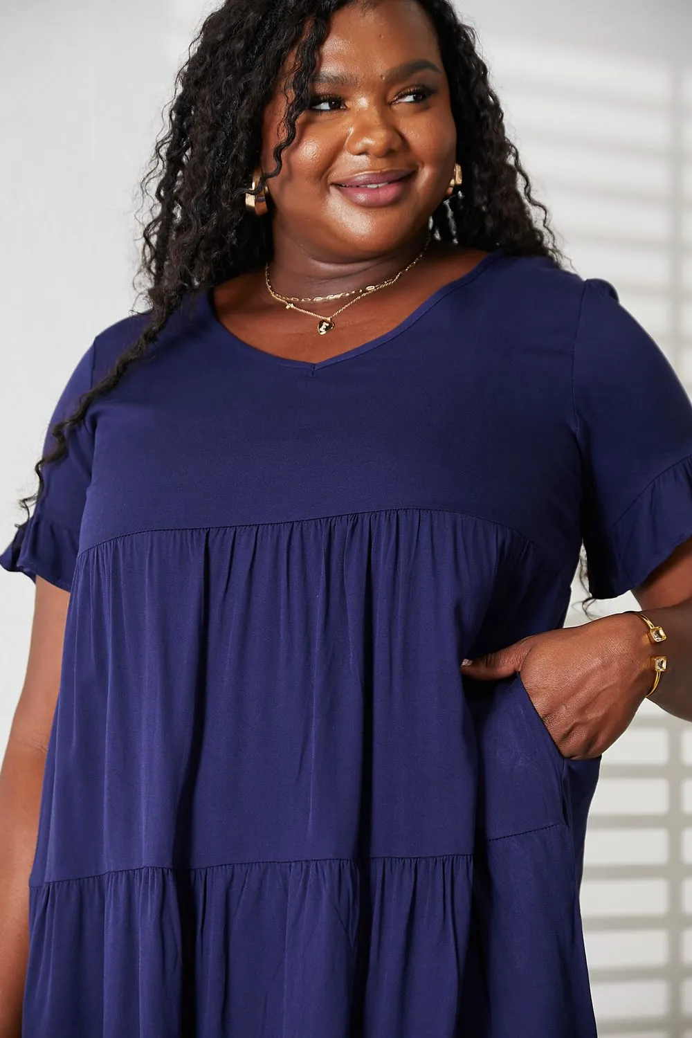 V-Neck Flounce Sleeve Tiered Dress, image 15