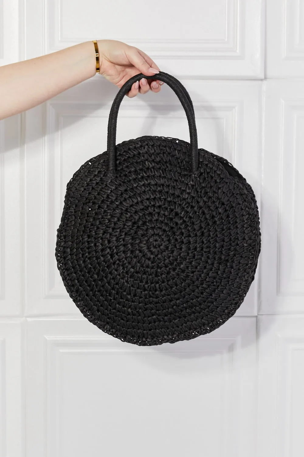 Beach Date Straw Rattan Handbag in Black, image 5