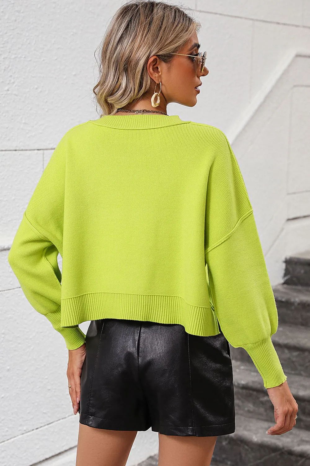 Round Neck Dropped Shoulder Pullover Sweater, image 3
