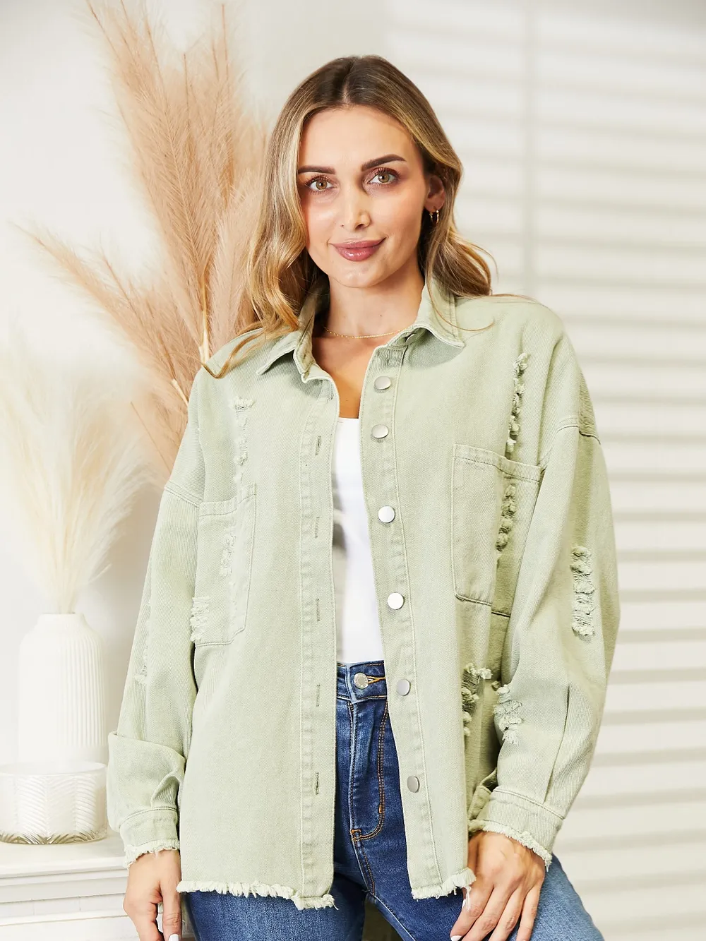 Distressed Raw Hem Denim Jacket, image 15