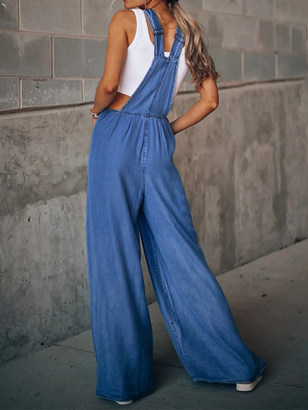 Wide Leg Denim Overalls, image 6