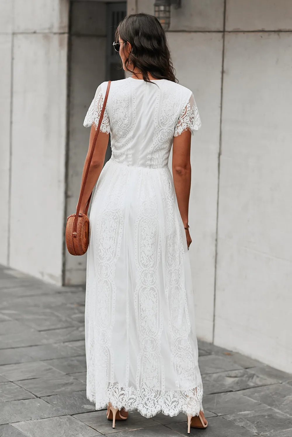 Scalloped Trim Lace Plunge Dress, image 24