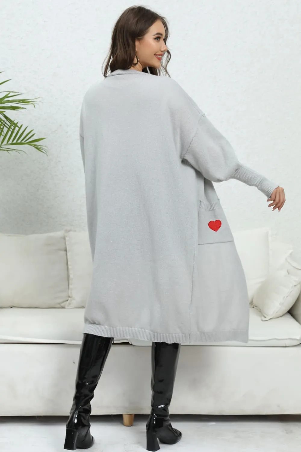 Lantern Sleeve Open Front Pocketed Cardigan, image 4