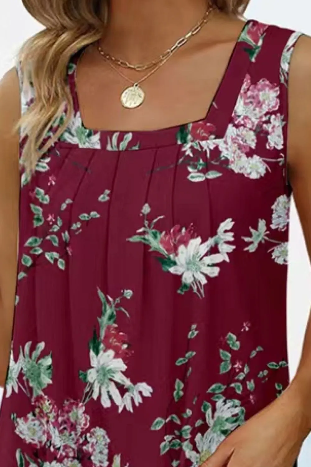Printed Square Neck Curved Hem Tank, image 20