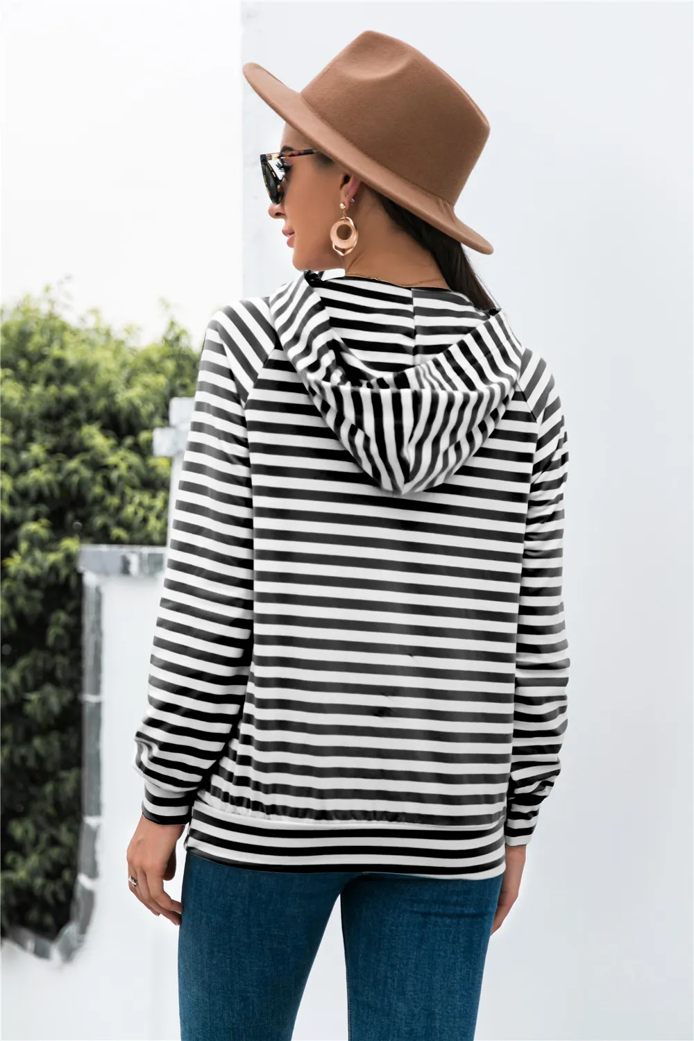 Horizontal Stripe Raglan Sleeve Hoodie, image 9
