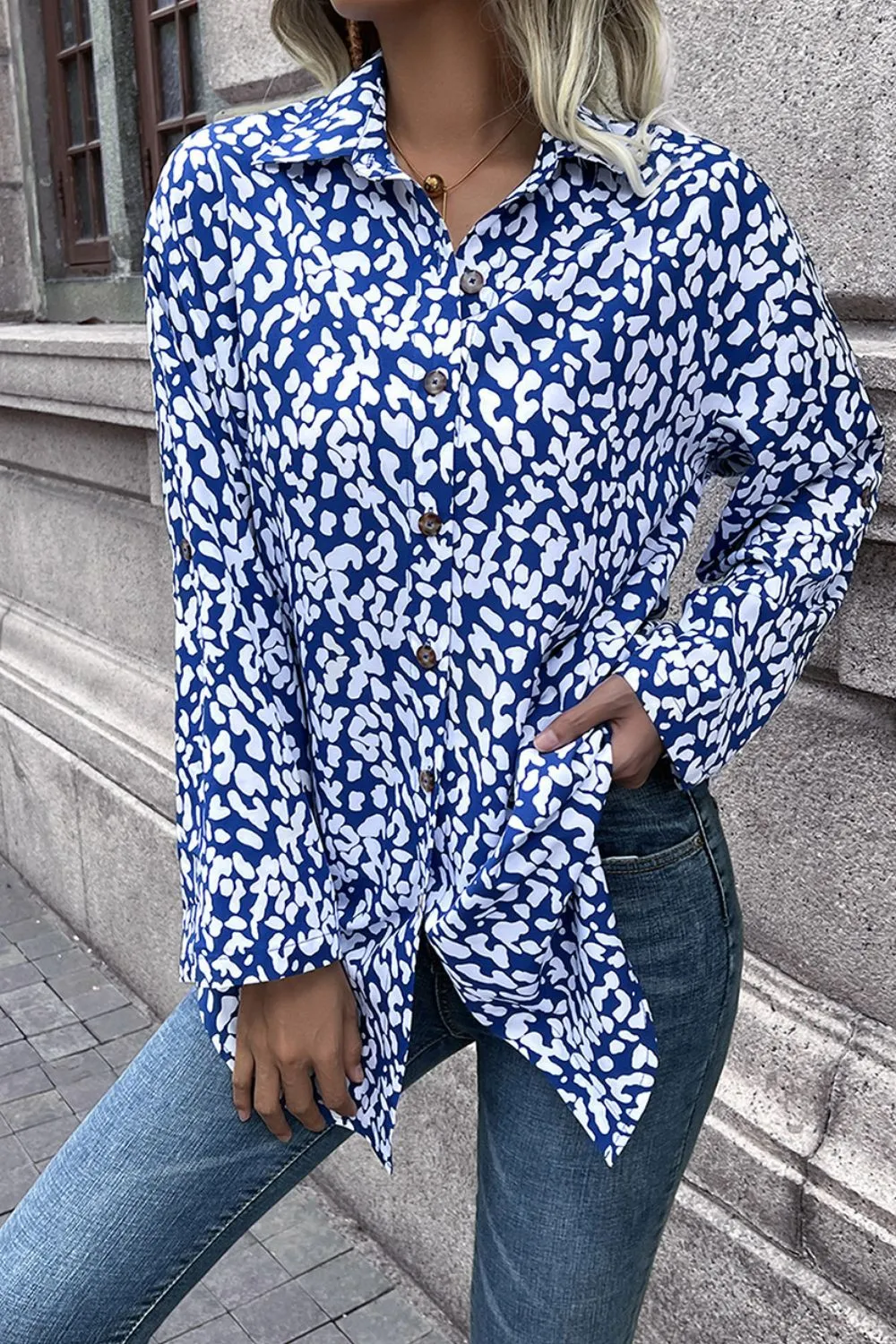 Leopard Roll-Tap Sleeve Shirt, image 15